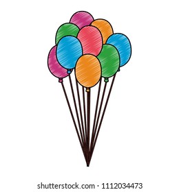 Balloons flying isolated scribble