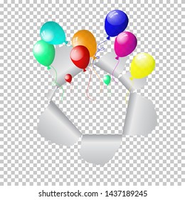 Balloons flying out from disrupted paper.Vector illustration.