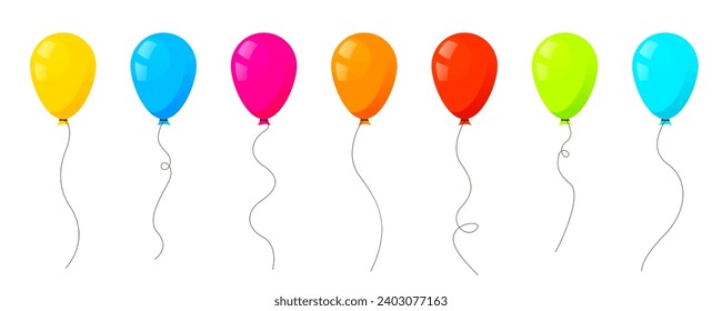 Ballons fliegen hoch. Luftbaloongruppen, festliche Dekorationen schwimmend. Baloonsträuße, Bündel. Feierliche Dekorationen schweben, in die Höhe schießen. Helium-Ballons dekorieren auf Strings.