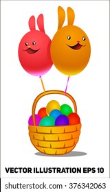 balloons in the form of the Easter bunny and basket with eggs