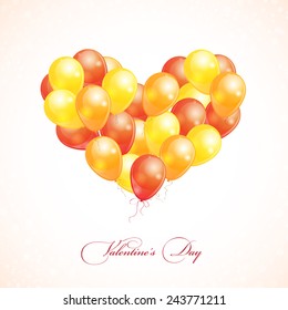 Balloons in form of heart holding Valentine's Day banner. 