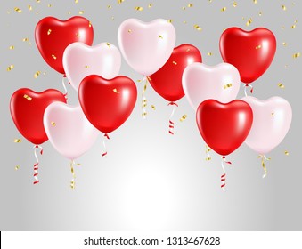 Balloons in the form of hearts. Festive vector background