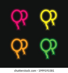 Balloons four color glowing neon vector icon