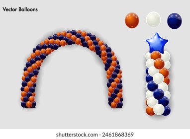 Balloons frame, arch or garland, multicolor balloons on floor isolated on white.