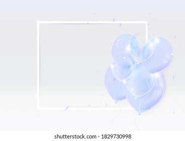 Balloons with frame border celebration party, cool colors concept holiday background
