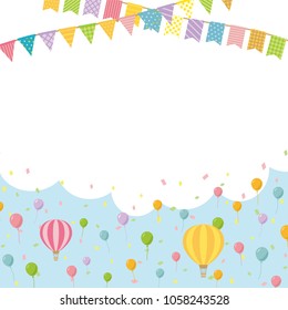 Balloons and garland girly vector frame.