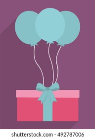 Balloons and gift with bowtie icon. Present celebration and birthday theme. Colorful background. Vector illustration