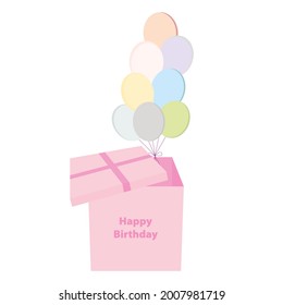 Balloons in a gift box. Happy Birthday.