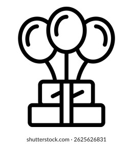 Balloons gift box icon outline vector. Ribbon present. Cute package