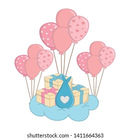 balloons with gift boxes vector illustration
