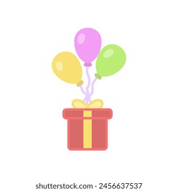 Balloons with gift vector color bright icon. Color holiday logo. Vector icon of confetti with box vector. Gift box icon.