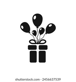Balloons with gift vector icon. Holiday logo. Vector icon of confetti with box vector. Gift box icon. Balloons and gift in linear outline style.