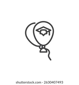 Balloons with graduation cap line icon. linear style sign for mobile concept and web design. Graduation balloons outline vector icon. Symbol, logo illustration. Vector graphics