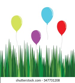 balloons with green grass in white background vector
