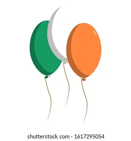 Balloons green, orange, white, icon flat style. St. Patrick's Day decoration element. Isolated on white background. Vector illustration
