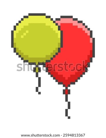 Balloons of green and red color in pixel style. Vector illustration.