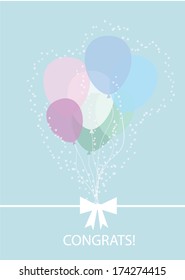 balloons greeting card vector background. blue hipster background, bow and balloons vector.