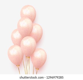 Balloons group with gold ribbon realistic. 3d ballon isolated on white background