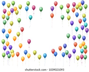 Balloons group isolated vector frame graphic design. Birthday party decoration. Colorful helium flying balloons isolated bunches frame, party decor objects group vector.