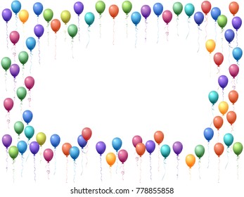 Balloons group isolated vector frame graphic design. Carnival or music festival decoration. Festive helium flying balloons isolated bunch frame, party decor objects group.