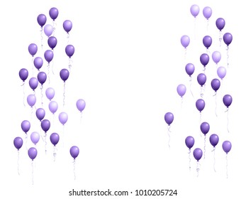 Balloons group isolated vector graphic design. Birthday gift or surprise elements. Colored helium flying balloons isolated bunch, group of violet party decor objects.