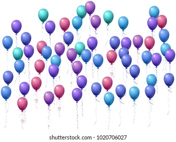 Balloons group isolated vector graphic design. Carnival or music festival decoration. Cool helium flying balloons isolated bunch, party decor objects group design.