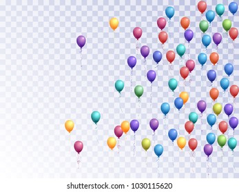 Balloons group isolated vector graphic design. Holiday celebration elements. Beautiful helium flying balloons isolated bunch, party decor objects group.