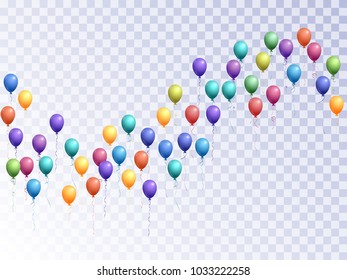 Balloons group isolated vector graphic design. Greeting card background. Cool helium flying balloons isolated bunch, party decor objects group vector.