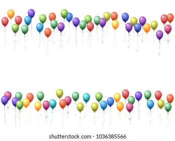 Balloons group isolated vector graphic design. Greeting card background. Decorative helium flying balloons isolated bunch, party decor objects group design. Frame border in rainbow spectrum colors