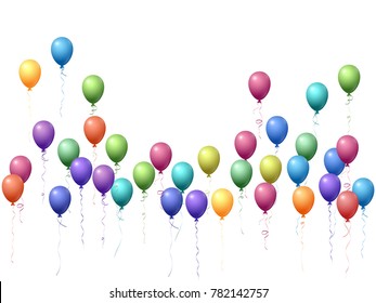 Balloons group isolated vector graphic design in spectrum rainbow colors. Carnival or music festival decoration. Marvelous helium flying balloons isolated bunch, group of party decor objects.