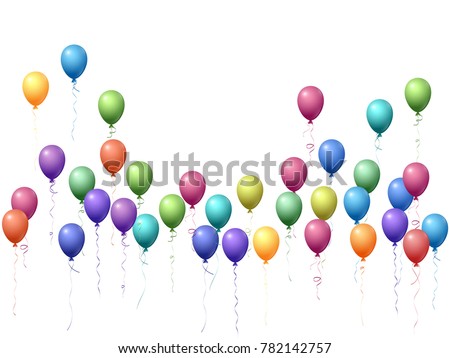 Balloons group isolated vector graphic design in spectrum rainbow colors. Carnival or music festival decoration. Marvelous helium flying balloons isolated bunch, group of party decor objects.