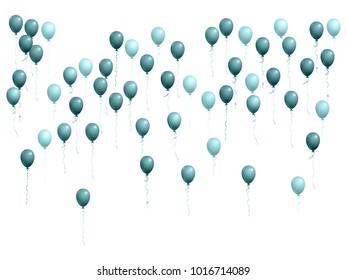Balloons group isolated vector illustration. Anniversary holiday decoration. Colored helium flying balloons isolated bunch, party decor objects group vector.