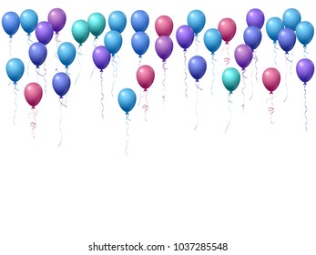 Balloons group isolated vector illustration. Anniversary holiday decoration. Marvelous helium flying balloons isolated bunch, party decor objects group vector.