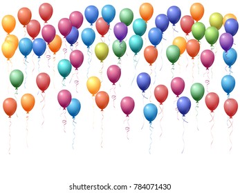 Balloons group isolated vector illustration. Birthday party decoration in spectrum rainbow colors. Realistic helium flying rainbow balloons isolated bunch, party decor objects group vector