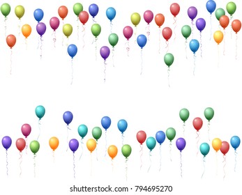 Balloons group isolated vector illustration. Carnival or festival decoration. Realistic helium flying balloons isolated bunch, party decor objects group vector in rainbow colors.