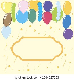 Balloons group vector illustration. Holiday celebration elements party decor object groups frame border design.