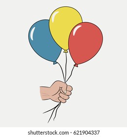 Balloons in the hand. Cartoon style. Vector illustration.
