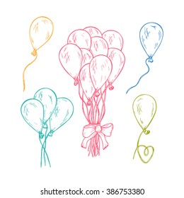 Balloons. Hand Drawn doodle Balloons Vector Set. 