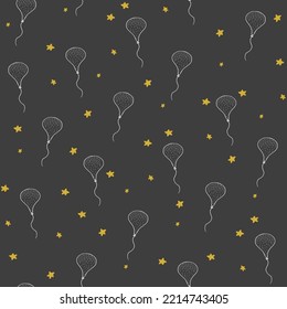 Balloons Happy Birthday doodle vector seamless pattern.