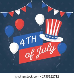 Balloons and hat design, Independence day happy 4th july and usa theme Vector illustration