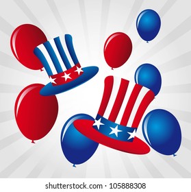 balloons and hat of independence day. vector illustration