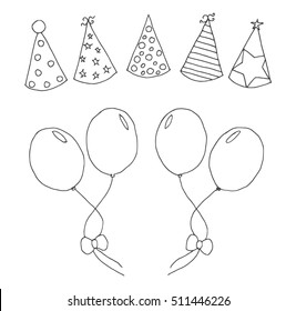 Balloons And Hat Party Set Hand Draw