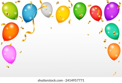 Balloons header background. Party card with colourful balloons. Birthday background with realistic balloons. Balloons header background.