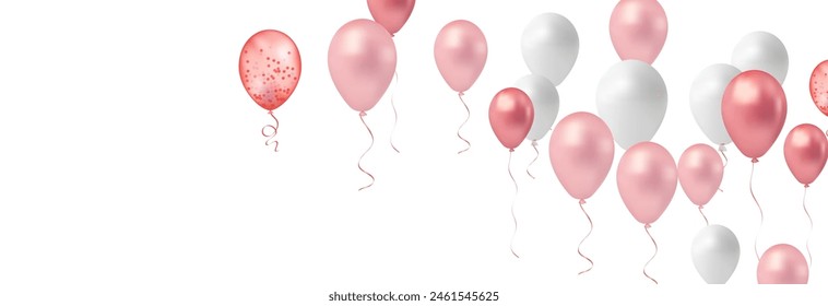 Balloons header background. Party card with colourful balloons. Balloon background