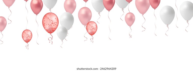 Balloons header background. Party card with colourful balloons. Balloon background