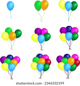 Balloons. Heaps of one, two, three, four, five, six, seven, eight, nine balloons