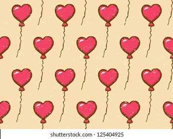 Balloons in heart form, vector seamless pattern
