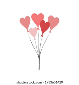 Balloons in heart shape. Cartoon flat Vector illustrations set.