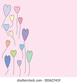 Balloons in heart shape greeting background. The colored symbols