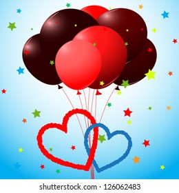 balloons and hearts card, abstract vector art illustration; image contains transparency
